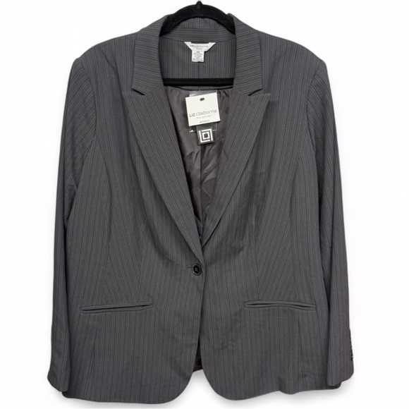Liz Claiborne Jackets & Blazers - Liz Claiborne Woman Gray Pinstripe Blazer - Size 18W - Single Button Jacket